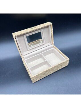 Vintage Floral Jewelry Box Compartments Mirror 1970s Tan Flowers Retro Vanity